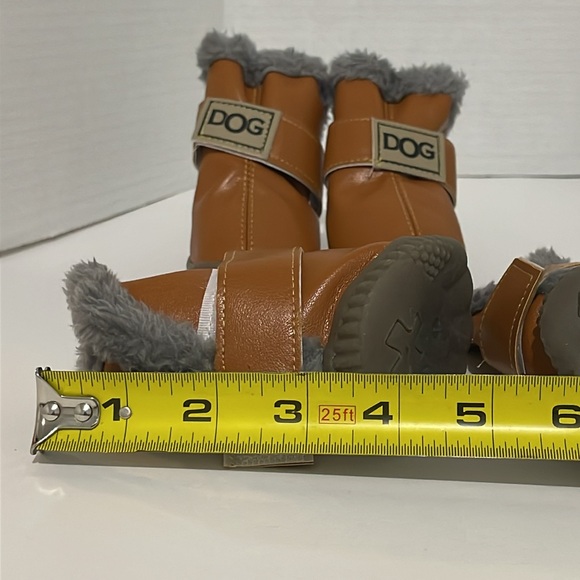 Dog Lined Winter Boots Velcro New Rubber Sole All Weather Brown Pet Shoes New - Picture 5 of 6
